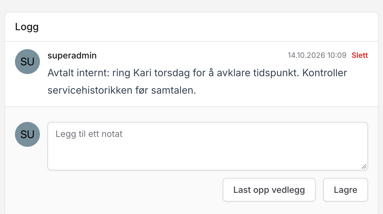 Lagret internt notat i sakens Logg